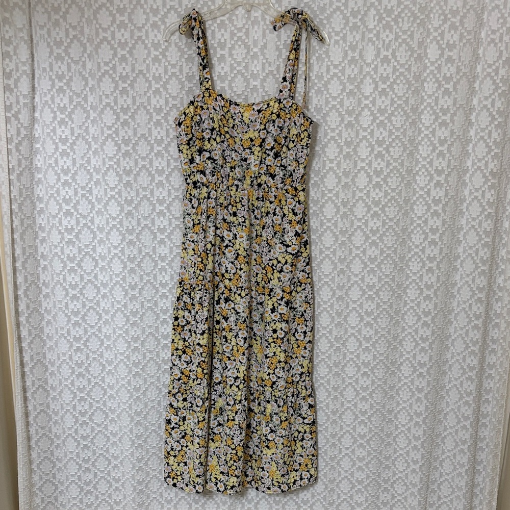 Black & Yellow Floral Midi Dress